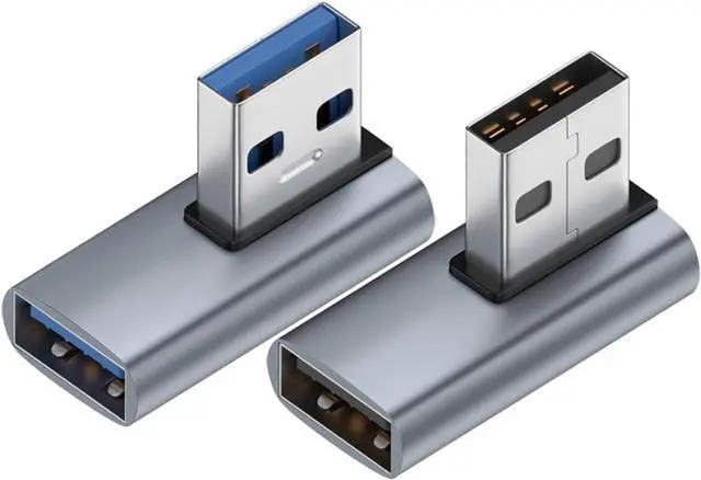 Main image of 2-Pack Super Speed USB 3.0 Vertical Left Angle and Right Angle Adapter USB 3.0 Male to Female 90 Degrees dapter Coupler USB Cable Extender Connector