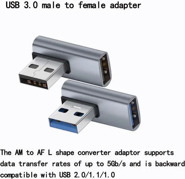 Alt view image 3 of 5 - 2-Pack Super Speed USB 3.0 Vertical Left Angle and Right Angle Adapter USB 3.0 Male to Female 90 Degrees dapter Coupler USB Cable Extender Connector