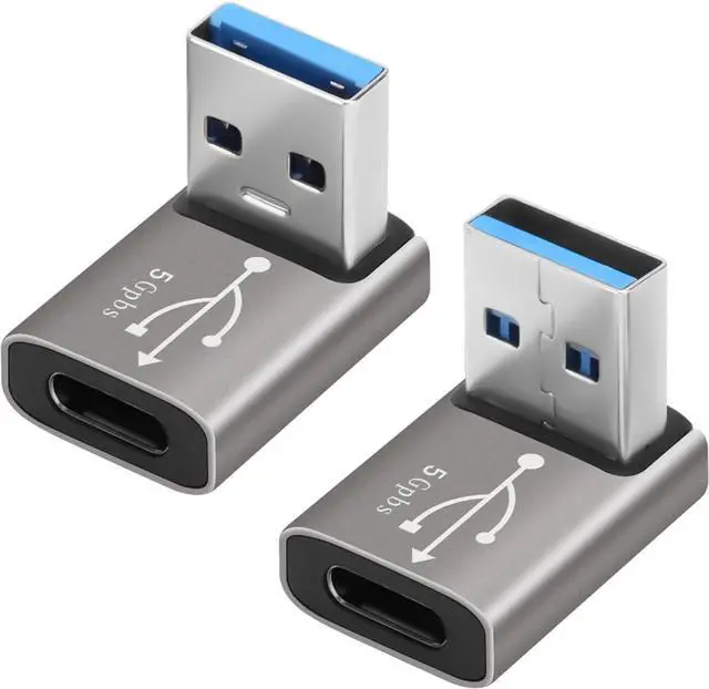 Main image of 90 Degree USB to USB C Adapter 2 Pack Up and Down Right Angle USB C Female to A Male Charger Connector Converter USB L Shape Extender Support Charge & Data Sync for PC Laptop Mouse Keyboard