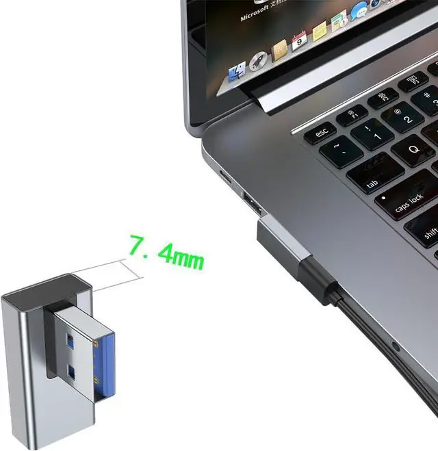 Alt view image 3 of 4 - USB 3.0 Adapter 90 Degree Right Angle Design Supports 5Gbps Data Transfer Speed 15W Fast Charging Compatible with Laptop Speaker Keyboard USB Hub Mouse Hard Drive