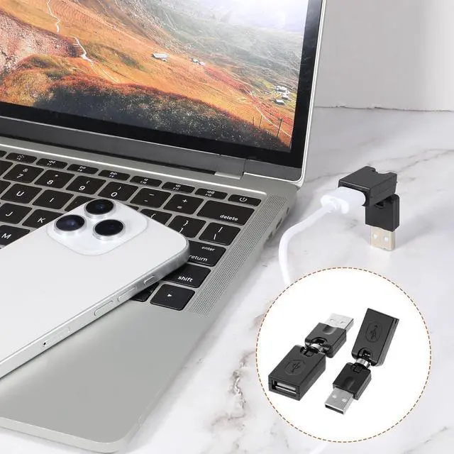 Alt view image 7 of 7 - 2 Pcs USB 2.0 Adapter USB 90 Degree Adapter Rotating and Swivel Twist USB 2.0 Type A Male to Type A Female 360 Degre Rotation Adjustable Right Angle Extension Convertor (AM-FM)