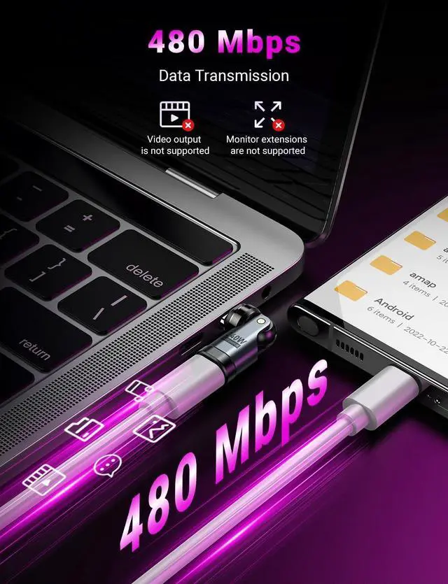 Alt view image 5 of 7 - USB C Magnetic Adapter PD 240W(2Pack) 9PIN USB C 90 Degree Adapter/C Right Angle Adapters/360 &180 Degree C to C Adapters for 1Phone 16/15 Ma-Book Pro/1Pad Series  Galaxy Tablet Laptop