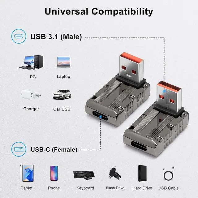 Alt view image 7 of 7 - 10Gbps USB 3.1 Adapter 90 Degree (2 Pack) Up and Down Angle 90 Degree USB 3.1 Type A Male to USB-C Female Coupler Adapters 120W Fast Charging OTG Converter (USB 3.1 Up Down)