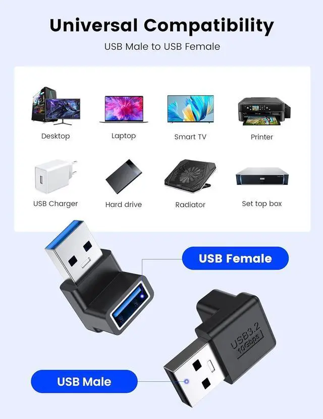 Alt view image 5 of 6 - 90 Degree USB 3.2 Adapter 2 Pack Up and Down Angle Type A Male to Female Connector usb L Shape Extender Supports 10Gbps Data Transfer & Charging Compatible with PC Laptop Hard Drive Keyboard