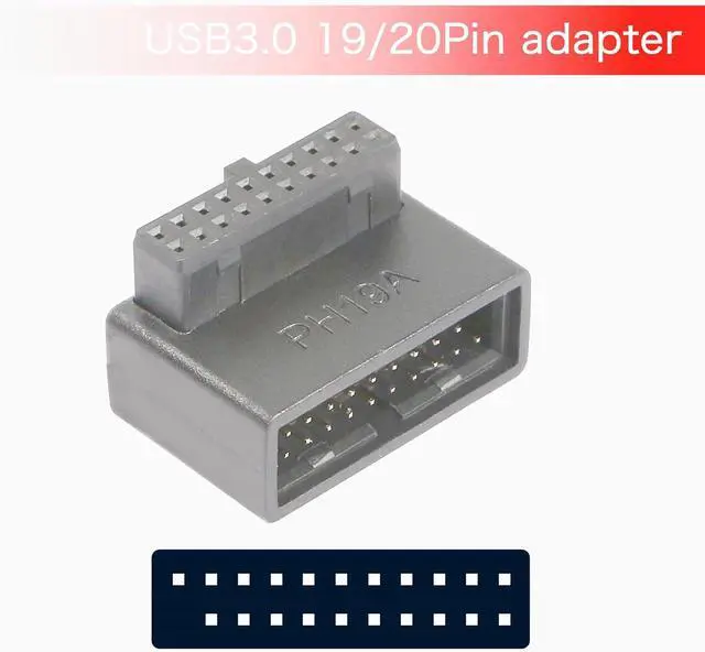 Alt view image 3 of 7 - 90 Degree USB 3.0 Motherboard Adapter 19 Pin/20 Pin Male to Female L Turn Right Angle Socket Extension Coupler for Desktop Motherboard Up Angle PH19A