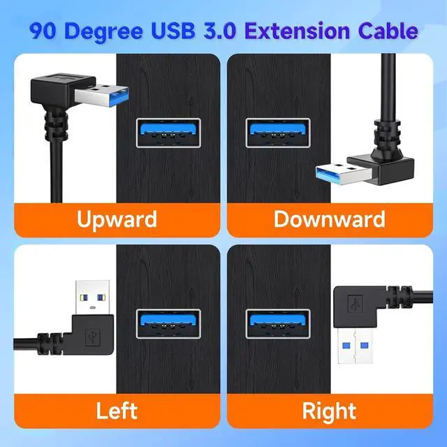 Alt view image 3 of 7 - USB3.0 Extension Cable Up Angle 11.8 inch USB Male to Female Data Cable 90 Degree USB Adapter with Gold Plated Contacts for U-SB Flash Drive Hard Drive(Up Angle 30cm 2pcs Black)