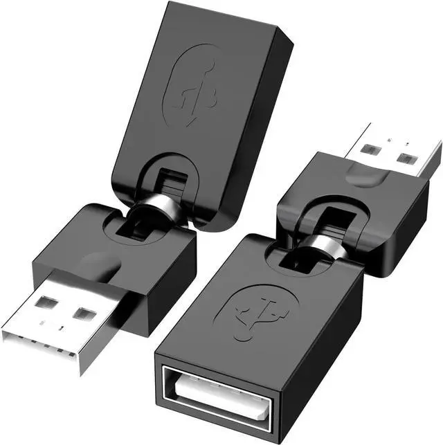 Main image of 2 Pack USB 90 Degree Adapter Rotating and Swivel Twist USB 2.0 Type A Male to Type A Female 360 Degre Rotation Adjustable Right Angle Extension Adapter Convertor (Black AM-FM)