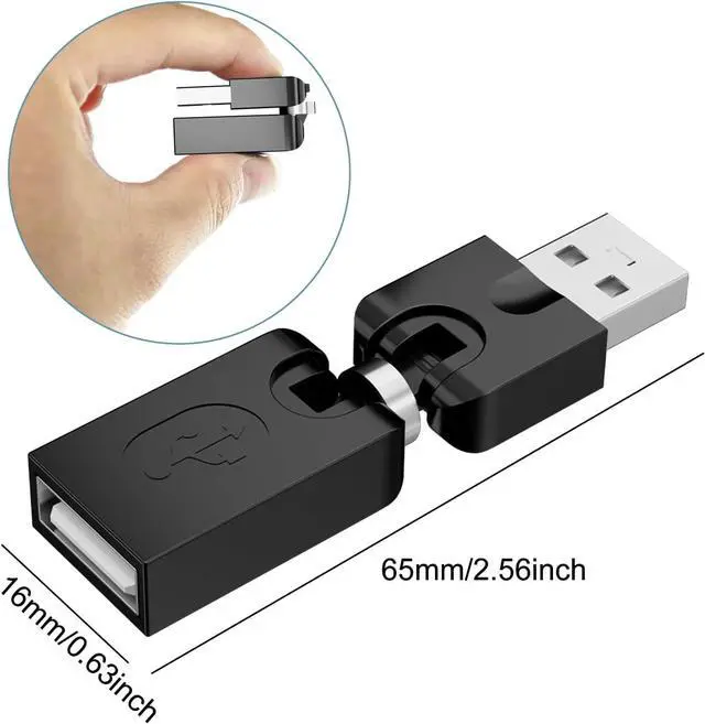 Alt view image 2 of 7 - 2 Pack USB 90 Degree Adapter Rotating and Swivel Twist USB 2.0 Type A Male to Type A Female 360 Degre Rotation Adjustable Right Angle Extension Adapter Convertor (Black AM-FM)