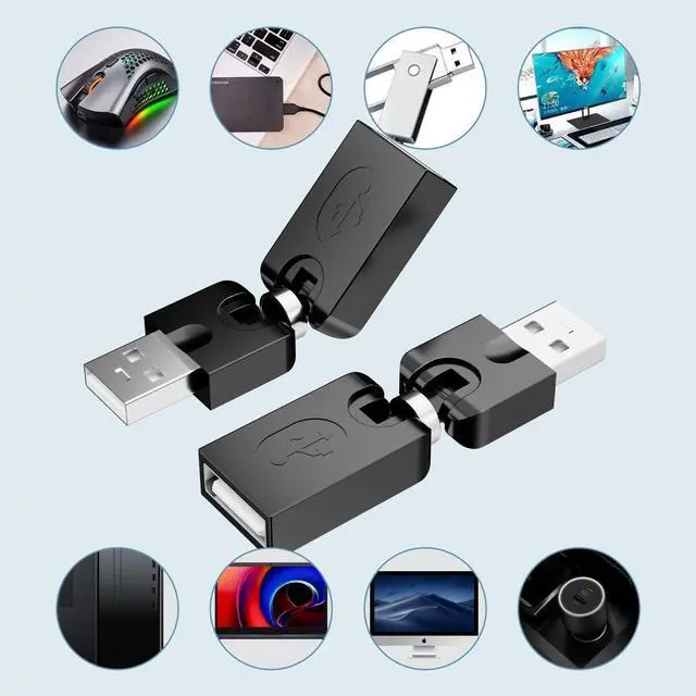 Alt view image 4 of 7 - 2 Pack USB 90 Degree Adapter Rotating and Swivel Twist USB 2.0 Type A Male to Type A Female 360 Degre Rotation Adjustable Right Angle Extension Adapter Convertor (Black AM-FM)