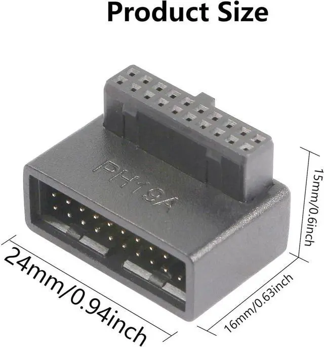 Alt view image 7 of 7 - 90 Degree USB 3.0 Motherboard Adapter 19 Pin/20 Pin Male to Female L Turn Right Angle Socket Extension Coupler for Desktop Motherboard Up Angle PH19A