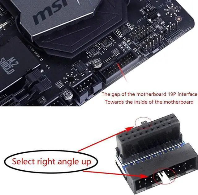 Alt view image 5 of 5 - USB 3.0 90 Degree Adapter Black USB 3.0 19Pin/20Pin Male to Female L Turn Right Angle Power Adapter Board for Motherboard Up Angled