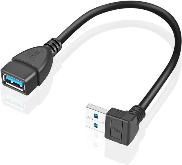 Main image of 2 Pack SuperSpeed USB 3.0 Angle Male to Female Extension Cable 6 Inch Convertor Adapter Extender Cord Up Angle and Down Angle one Each