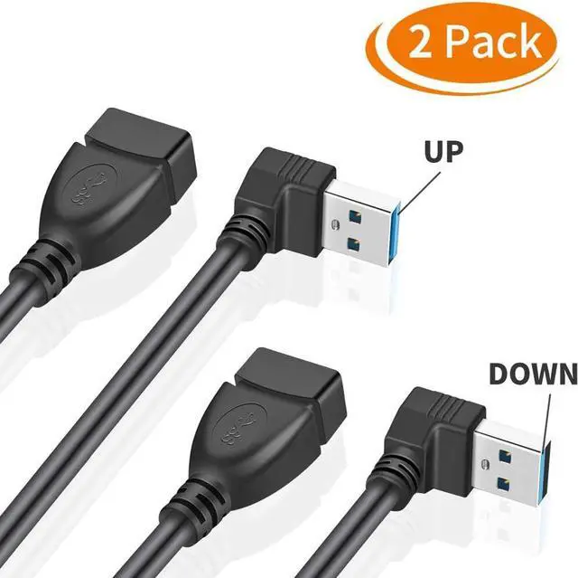 Alt view image 2 of 7 - 2 Pack SuperSpeed USB 3.0 Angle Male to Female Extension Cable 6 Inch Convertor Adapter Extender Cord Up Angle and Down Angle one Each