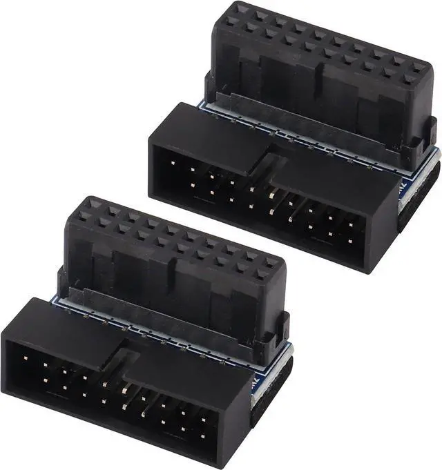 Main image of 2 Pack Down Right Angle USB 3.0 19-pin Connector 90 Degree 19Pin/20Pin 3.0 USB Female to Male Extension Power Adapter Board for Desktop Motherboard Internal Header Adapter(Down/Black-20Pin)