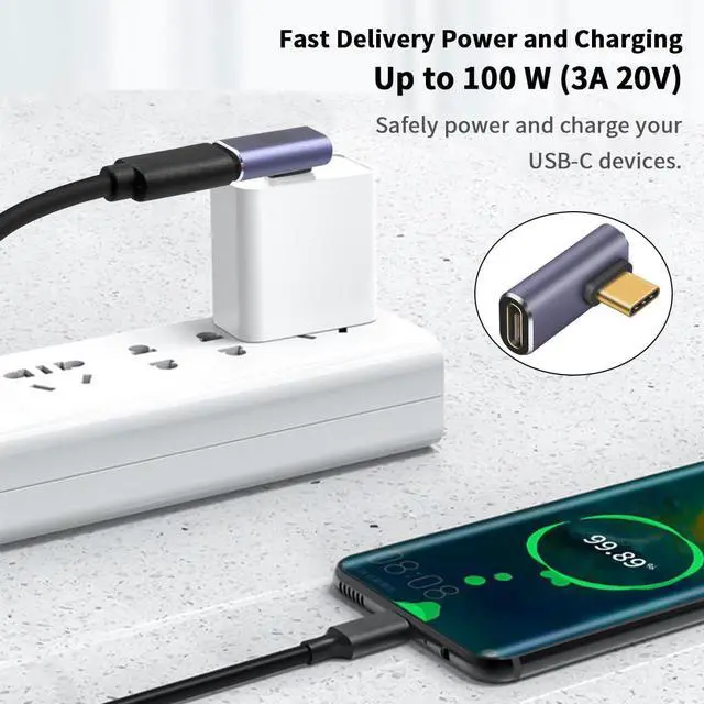 Alt view image 2 of 7 - USB C Right Angle Adapter 40Gbps 8K@60Hz 100W USB C 90 Degree Adapter Right Angle Type C Male to Female Extender Thunderbolt 4 Connector for iPhone/PC/Galaxy S23 2-Pack
