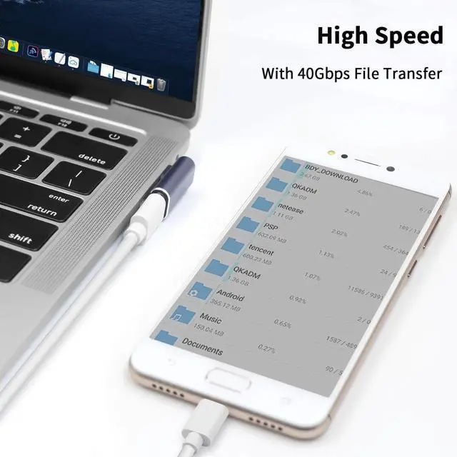 Alt view image 4 of 7 - USB C Right Angle Adapter 40Gbps 8K@60Hz 100W USB C 90 Degree Adapter Right Angle Type C Male to Female Extender Thunderbolt 4 Connector for iPhone/PC/Galaxy S23 2-Pack