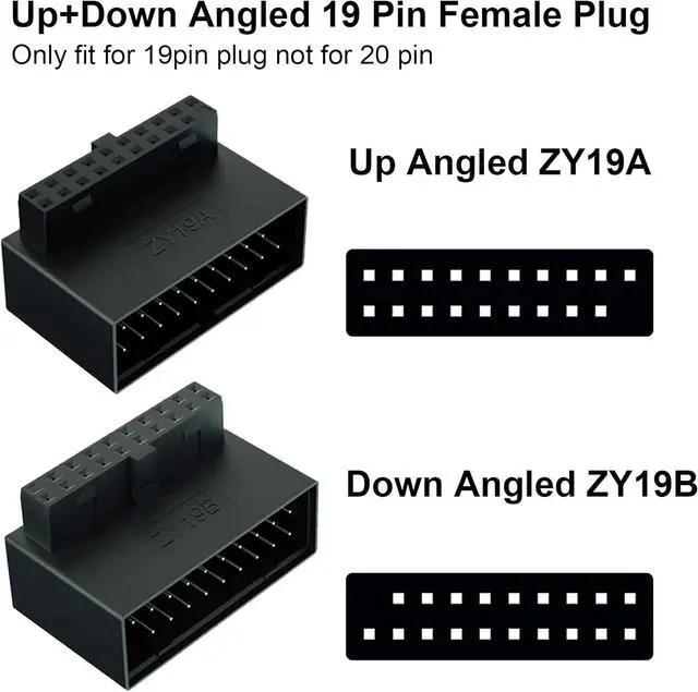 Alt view image 3 of 7 - USB 3.0 90 Degree Motherboard Connector L-Type USB 3.0 19-pin Connector 90 Degree 19 pin/20 pin Male to Female Power Adapter for Desktop Internal Connector (Up & Down)
