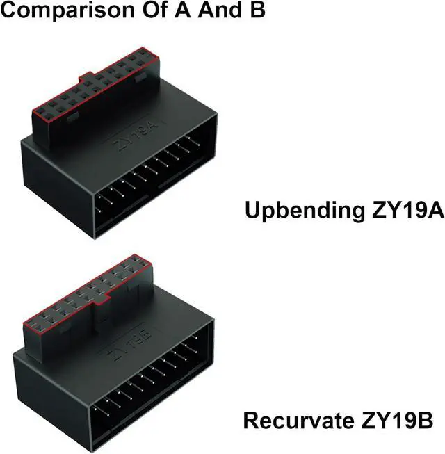 Alt view image 2 of 7 - USB 3.0 90 Degree Motherboard Connector L-Type USB 3.0 19-pin Connector 90 Degree 19 pin/20 pin Male to Female Power Adapter for Desktop Internal Connector (Up & Down)