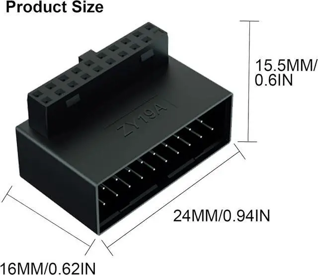 Alt view image 7 of 7 - USB 3.0 90 Degree Motherboard Connector L-Type USB 3.0 19-pin Connector 90 Degree 19 pin/20 pin Male to Female Power Adapter for Desktop Internal Connector (Up & Down)