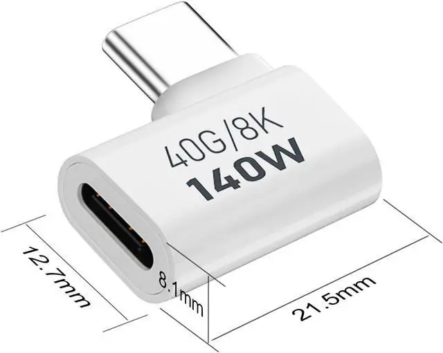 Alt view image 6 of 6 - 2 Pack USB C Male to Female Adapter 90 Degree Right Angle 140W Type C Extender Adapter for Thunderbolt 4/3 MacBook Pro/Air Laptop Phones and More Type C Devices (White)