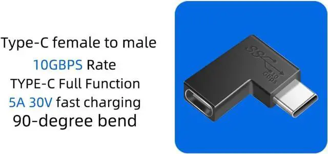 Alt view image 7 of 7 - (2Packs 90 Degree Elbow L Shape USB C Male to Female Adapter USB3.1 Support 10GBbps Rate USB C Phone/Laptop Charging Port Converter 5V 3.3A