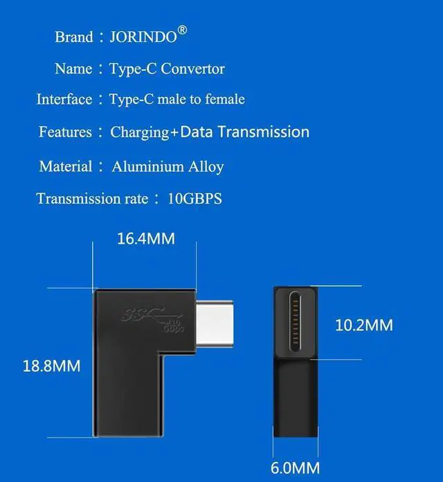 Alt view image 6 of 7 - (2Packs 90 Degree Elbow L Shape USB C Male to Female Adapter USB3.1 Support 10GBbps Rate USB C Phone/Laptop Charging Port Converter 5V 3.3A
