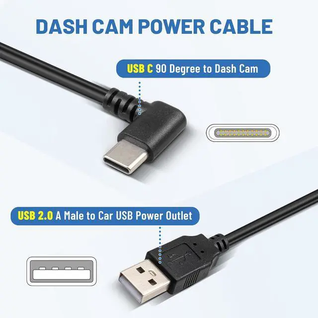 Alt view image 2 of 6 - USB C Dash Cam Power Cord 13ft USB 2.0 A to Type-C 90 Degree Angle Charging Cable USBC Car Charger Adapter Connector for Dashcam Rear View Mirror Cam Dashboard Recorder Recording Backup Camera