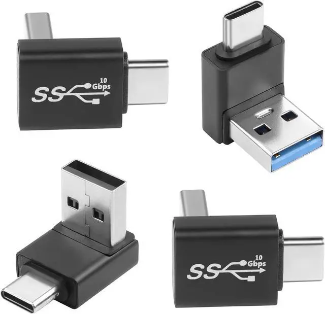 Main image of USB3.1 Male to USB C Male 90° Angle Adapter 10Gbps USB3.1 to USB C Charging Connector Right Angle Plug QC60W/PD15W (only A to C) for Phone Wall Charger 4Pcs(2 Up+2 Down)/Positive Bend