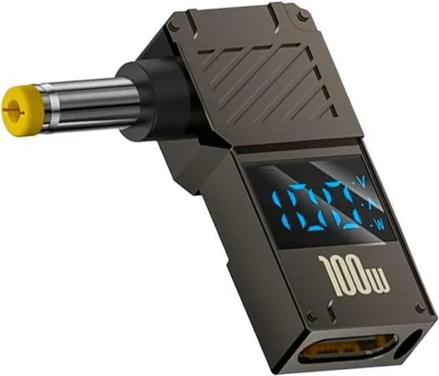 Main image of DC 5.5x1.7mm Power Plug USB C Female to DC 5.5x1.7mm Power Adapter 90 Degree LED Digital Display 100W Output 20V 5A Charger Connector for Laptop 1-Pack