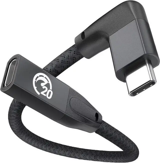 Main image of Right Angle USB C Extension Cable 0.6FT 90 Degree USB-C 3.2 Gen 2 20Gbps Male to Female Type C 4K Video Extender Cord for iPhone 16 15 MacBook iPad Pro/Air/Mini Galaxy S25/S24