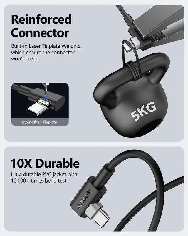 Alt view image 5 of 5 - USB C 90 Degree Cable 1FT 2-Pack Right Angle 3A USB 2.0 Type C Fast Charge & Sync Cord Compatible with  Galaxy S20 S10 S9 S8 Plus S10E A10e A20 A50 A51 A71 Note 20 10 Moto G7 G8