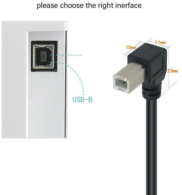 Alt view image 4 of 6 - 19inch USB b Right Angle 90 Degree Adapter High Speed Printer USB Cable 90 Degree USB b Cable usb2.0 A Male to B Male Printer  Cord with 480Mbps (Up Angle 1.6Feet)
