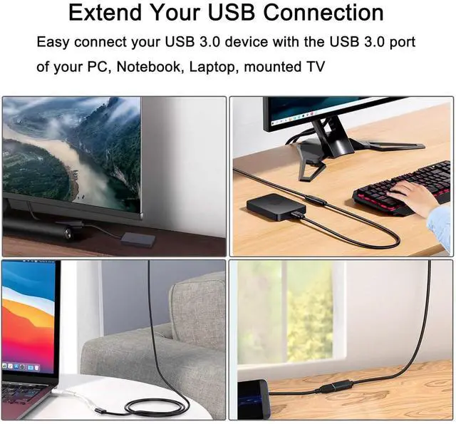 Alt view image 6 of 7 - USB 3.0 Right Angle Extension Cable 3.3Ft USB A Male to Female Supports Charging & Data Transfer 90 Degree Black 100cm 1 Count