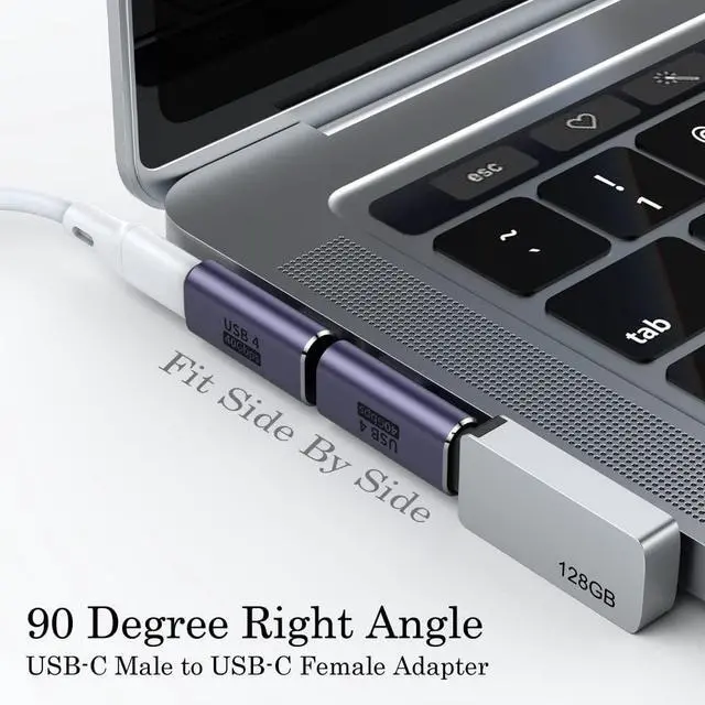 Alt view image 2 of 7 - 90 Degree Right Angle USB C Male to USB C Female Adapter 2 Pack 40Gbps USB Type C Thunderbolt 4/3 Extender for MacBook Pro iMac iPad Pro Tablet Phones and Other Type C Devices