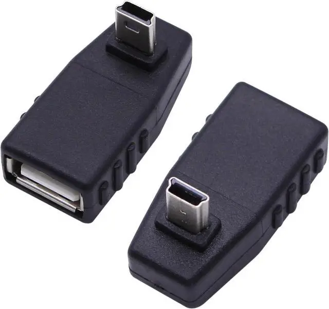 Main image of 90 Degree Mini USB to USB A OTG Adapter Up Angle Mini USB 5-Pin Type B Male to USB Type A Female Adapter Converter for Digital Cameras Black(2 Pack UP)