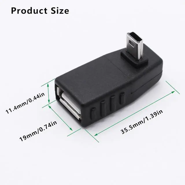 Alt view image 7 of 7 - 90 Degree Mini USB to USB A OTG Adapter Up Angle Mini USB 5-Pin Type B Male to USB Type A Female Adapter Converter for Digital Cameras Black(2 Pack UP)