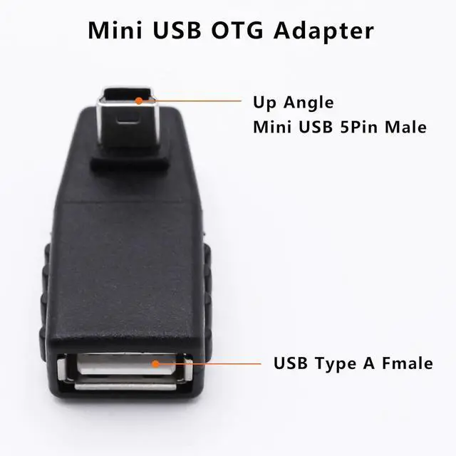 Alt view image 2 of 7 - 90 Degree Mini USB to USB A OTG Adapter Up Angle Mini USB 5-Pin Type B Male to USB Type A Female Adapter Converter for Digital Cameras Black(2 Pack UP)