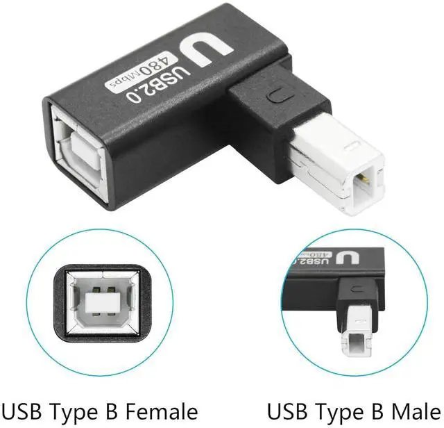 Alt view image 2 of 7 - 90 Degree USB B 2.0 Printer Adapter Up Angle USB Type B Male to Female Connector MIDI Extender Aluminium Hull for Printer  Electric Piano and More Devices