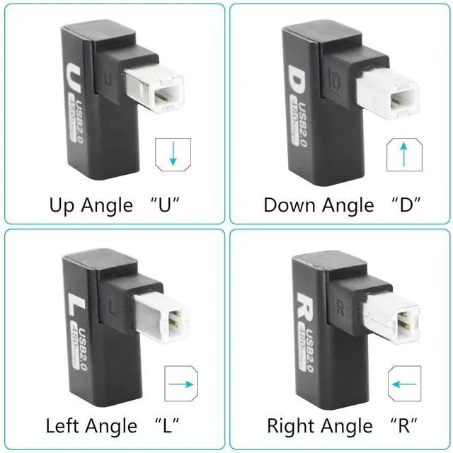 Alt view image 3 of 7 - 90 Degree USB B 2.0 Printer Adapter Up Angle USB Type B Male to Female Connector MIDI Extender Aluminium Hull for Printer  Electric Piano and More Devices