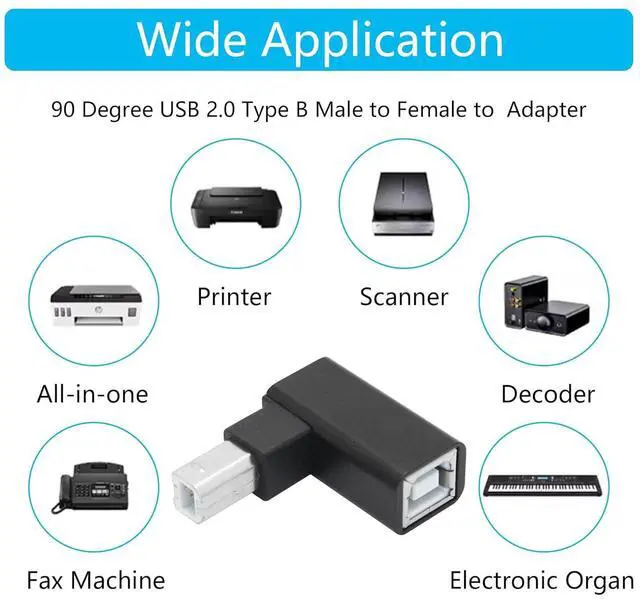 Alt view image 6 of 7 - 90 Degree USB B 2.0 Printer Adapter Up Angle USB Type B Male to Female Connector MIDI Extender Aluminium Hull for Printer  Electric Piano and More Devices