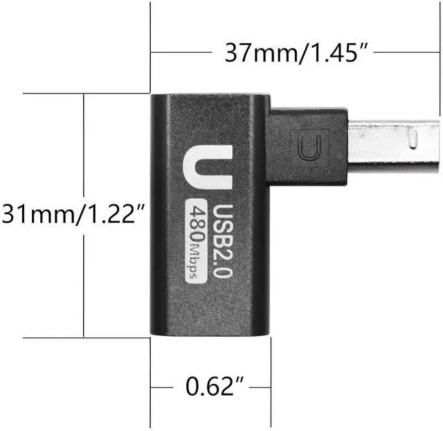 Alt view image 7 of 7 - 90 Degree USB B 2.0 Printer Adapter Up Angle USB Type B Male to Female Connector MIDI Extender Aluminium Hull for Printer  Electric Piano and More Devices