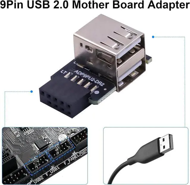 Alt view image 5 of 7 - 9 pin USB 2.0 Female to Dual USB Type A Female Port 90 Degree Right Angle and Left Angle USB Mortherboard Header Adapter for Bluetooth Wireless Network Card 2-Pack