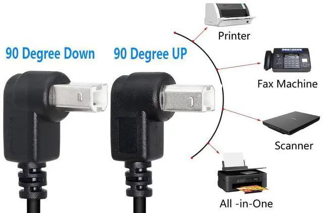 Alt view image 2 of 7 - USB 2.0 Type-B Printer Cable 2-Pack USB 2.0 B Female to Type-B Male (90 Degree UP + Down Right Angle) Printer Short Extension Cable for  Mobile HDD and More (UP-Down)