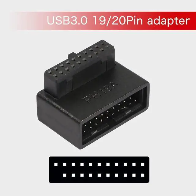 Alt view image 2 of 7 - USB 3.0 19/20 Pin 90 Degree Adapter Male to Female L Turn Right Angle Socket for Desktop Motherboard Internal Connector Up Angled(PH19A)