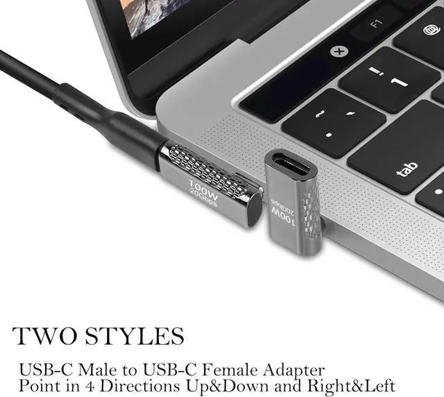 Alt view image 2 of 7 - USB Type C Male-to-Female Adapter 100W Fast Charging 20Gbps Data Transfer 90 Degree Design 8K & 60Hz Video Output Durable Aluminum Casing
