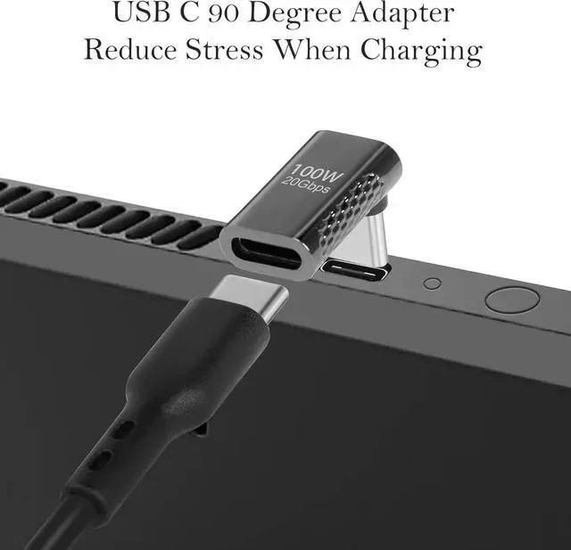 Alt view image 4 of 7 - USB Type C Male-to-Female Adapter 100W Fast Charging 20Gbps Data Transfer 90 Degree Design 8K & 60Hz Video Output Durable Aluminum Casing