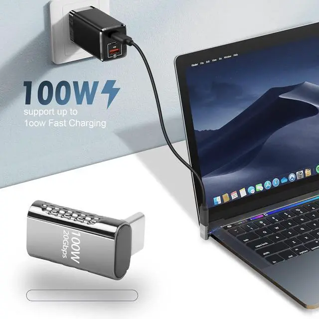 Alt view image 5 of 7 - USB Type C Male-to-Female Adapter 100W Fast Charging 20Gbps Data Transfer 90 Degree Design 8K & 60Hz Video Output Durable Aluminum Casing