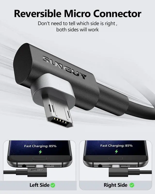 Alt view image 4 of 6 - Right Angle Micro USB Cable 1.5FT [2 Pack] 18W Short 90 Degree Micro USB Cable Fast Charging USB 2.0 Data Sync Compatible for  Galaxy S7 Edge S6 S5 Moto E6 5 4 LG-Black
