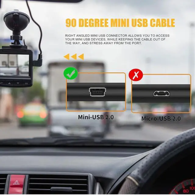 Alt view image 6 of 7 - Mini USB Cable 90 Degree USB 2.0 A to Mini B USB Cable Right Angle USB 2.0 A-Male to Mini-B Adapter Cord Power Charger Wire for GPS Car Dash Cam Dashcam DVR Backup Camera Camcorder-3pcs