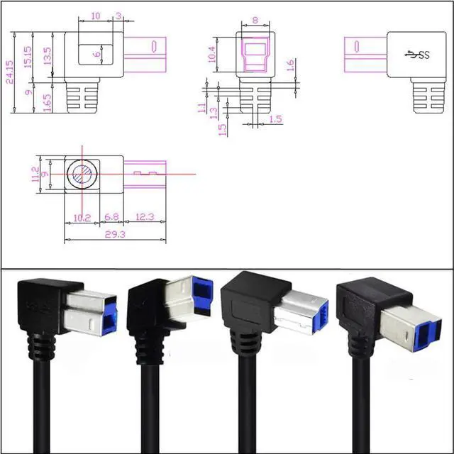 Alt view image 2 of 6 - USB 3.0 Printer Cable - Type A to Type B 90 Degree 50cm/1.5Ft for Printer Monitor External Hard Drive